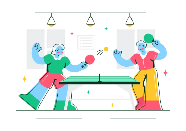 Sibling playing table tennis  Illustration