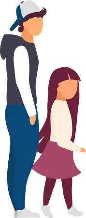 Sibling Walking Together Flat Color Vector Faceless Characters Family Relationship Teenager Brother And Little Sister Isolated Cartoon Illustration For Web Graphic Design And Animation Illustration