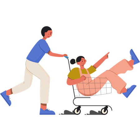 Siblings going at supermarket  Illustration