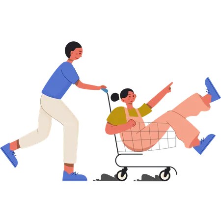 Siblings going at supermarket  Illustration