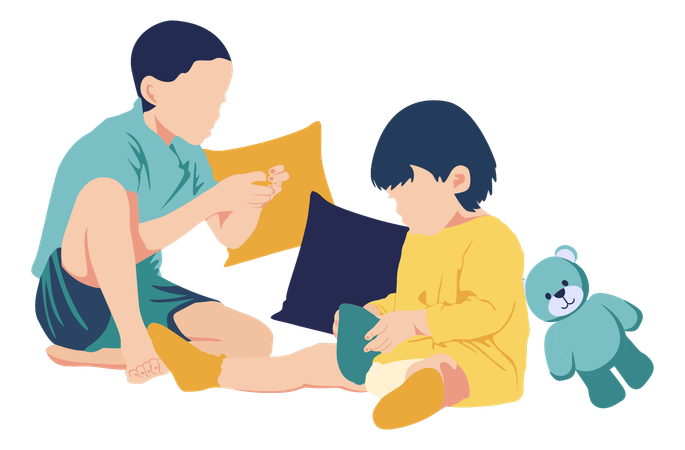 Siblings Playing  イラスト