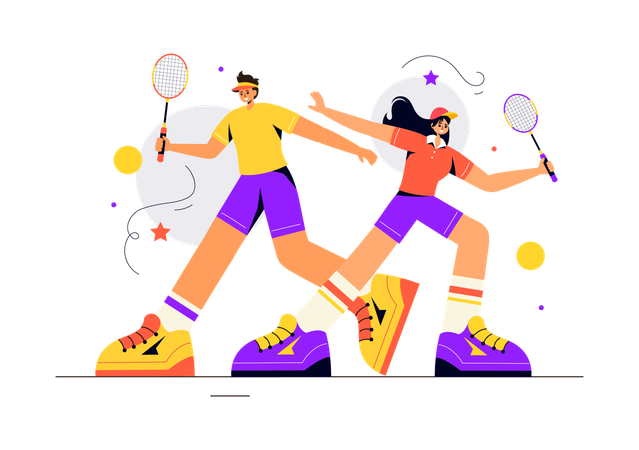 Siblings playing badminton  Illustration