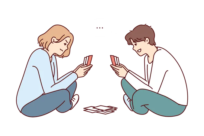 SIblings playing card game  イラスト