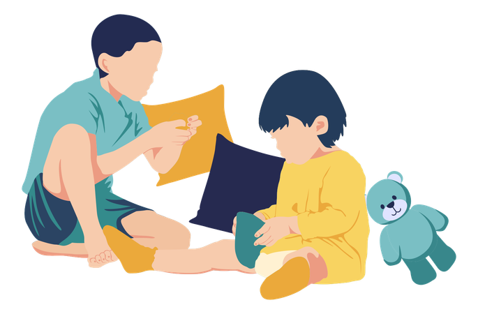 Siblings Playing  Illustration