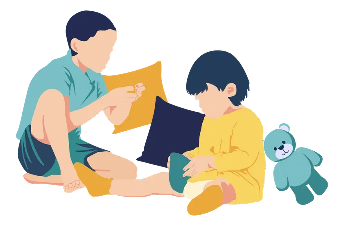 Siblings Playing  Illustration