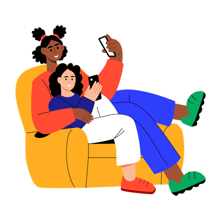 Siblings sitting together  Illustration