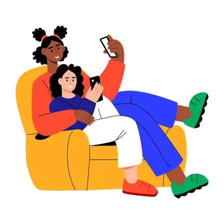 Siblings sitting together  Illustration