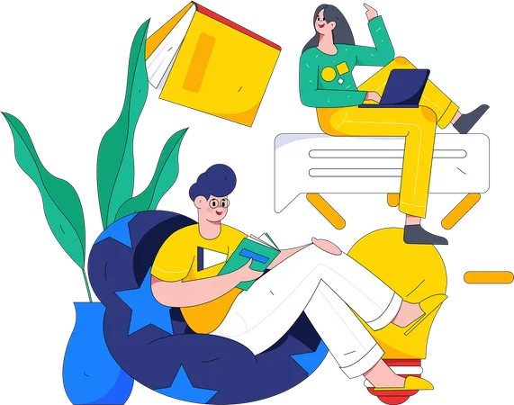 Siblings studying at home  Illustration