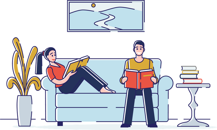 Siblings studying at home Illustration