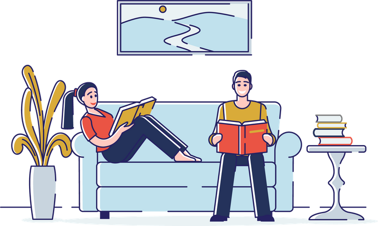 Siblings studying at home  Illustration