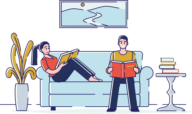 Siblings studying at home  Illustration