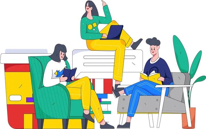 Siblings studying together at home  Illustration