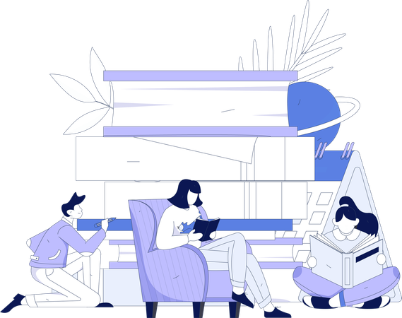 Siblings studying together at home  Illustration