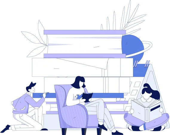 Siblings studying together at home  Illustration