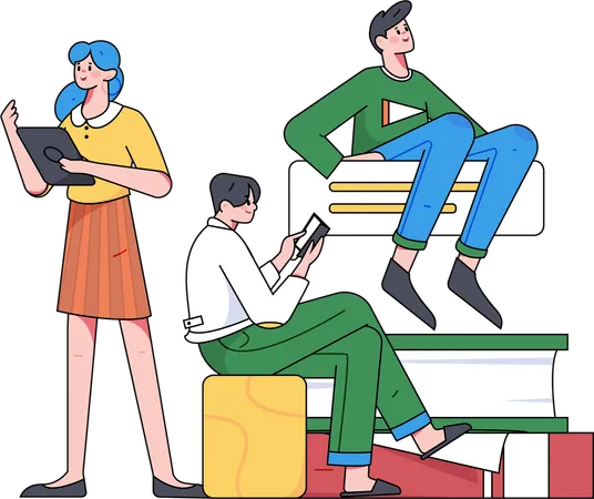 Siblings studying together at home  Illustration