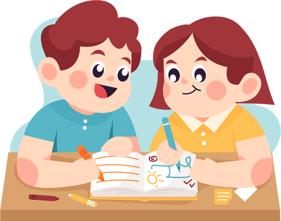 Siblings studying together  Illustration