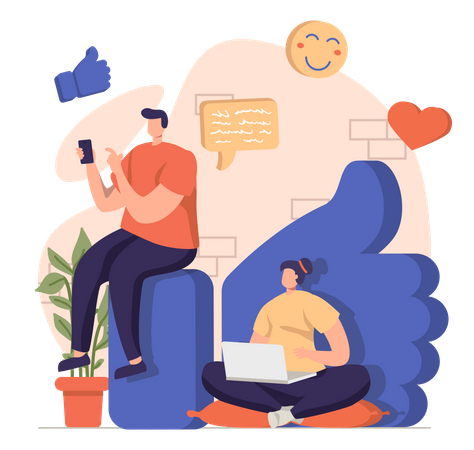 Siblings using social media platform  Illustration