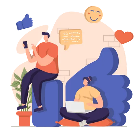 Siblings using social media platform  Illustration