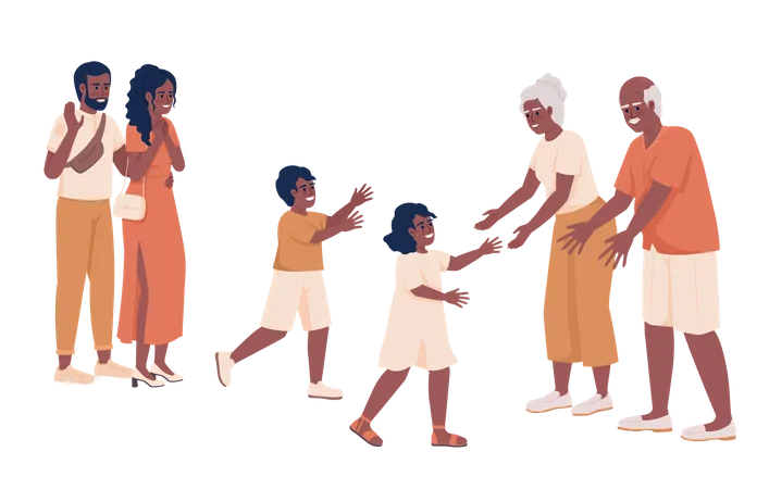 Siblings Visiting Grandparents For Weekend Semi Flat Color Vector Characters Editable Figures Full Body People On White Simple Cartoon Style Illustration For Web Graphic Design And Animation Illustration
