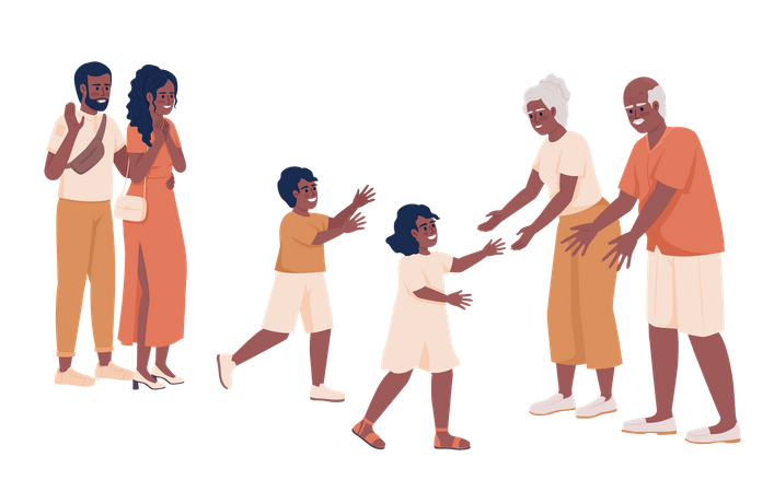 Siblings visiting grandparents for weekend  Illustration