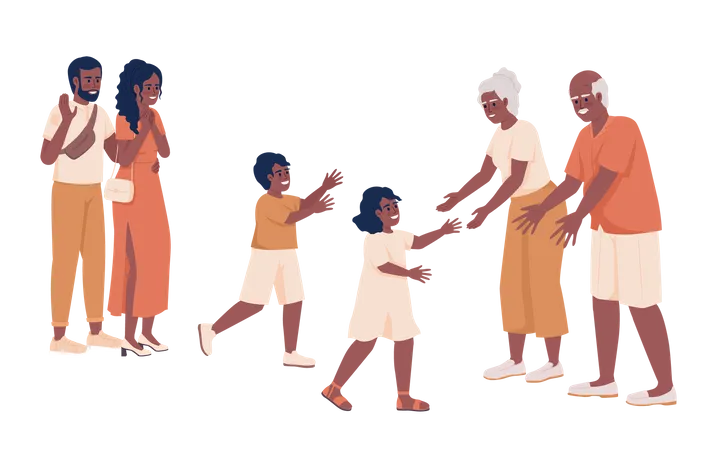 Siblings visiting grandparents for weekend  Illustration