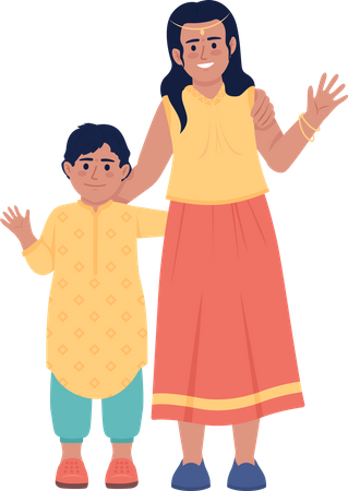 Siblings wearing clothes for indian festival Illustration