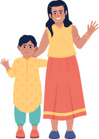 Siblings wearing clothes for indian festival  Illustration