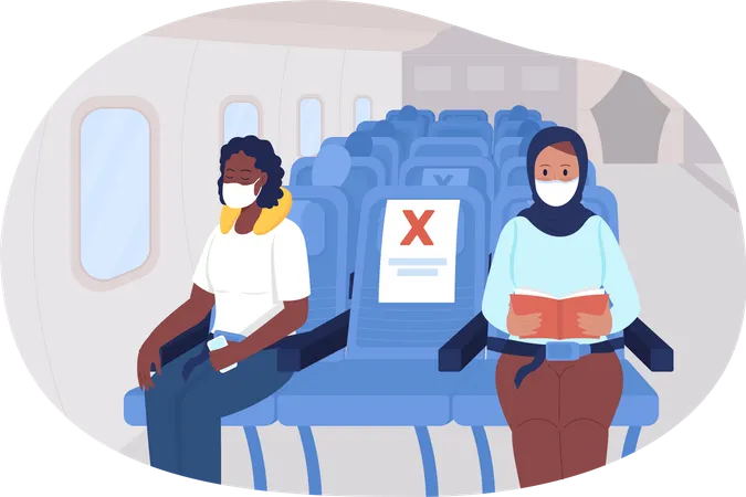 Sichere soziale Distanzierung im Flugzeug  Illustration