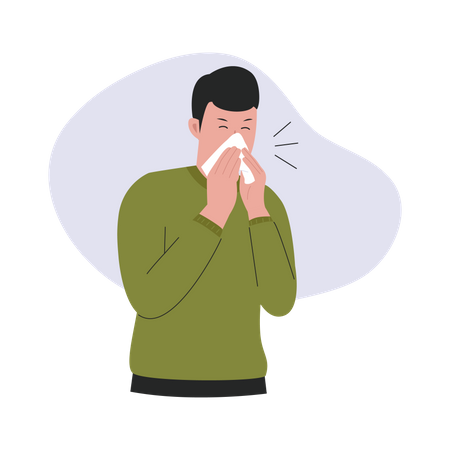 Sick boy having runny nose  Illustration