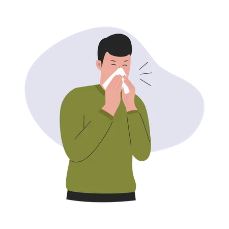 Sick boy having runny nose  Illustration