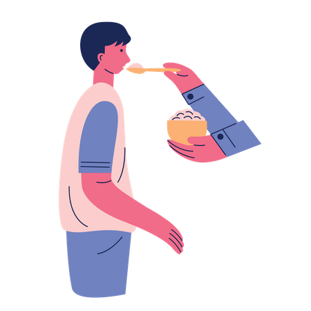 Sick children fed porridge  Illustration