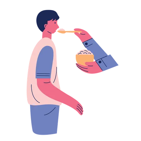 Sick children fed porridge  Illustration