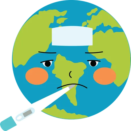 Sick earth with thermometer  Illustration