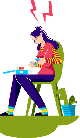 Sick girl taking pills and medical treatment  イラスト