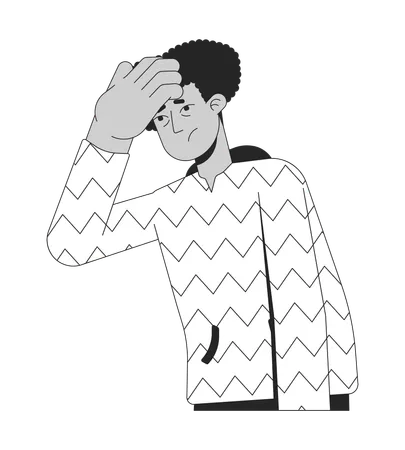 Sick Latino Man Taking Temp On Forehead Black And White 2 D Line Cartoon Character Suffer Headache Isolated Vector Outline Person Feeling Skin Temperature Monochromatic Flat Spot Illustration Illustration