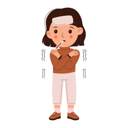 Sick little girl with high fever  Illustration