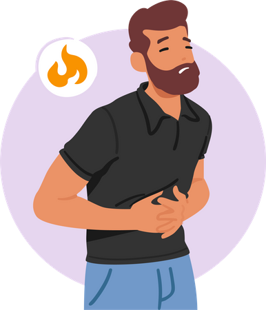 Sick male Experiencing Intense Stomach Discomfort And Burning Sensations  Illustration