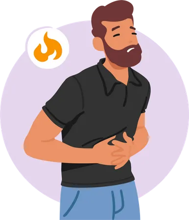 Sick Character Experiencing Intense Stomach Discomfort And Burning Sensations Symptom Of Gastritis Man Seek Medical Attention Promptly For Diagnosis And Treatment Cartoon People Vector Illustration Illustration
