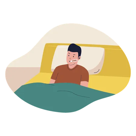 A Sick Man In Bed Illustration Vector Flat Illustration Illustration