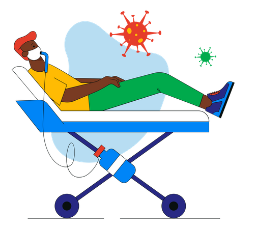 Sick man in oxygen mask is hospitalized in clinic  Illustration