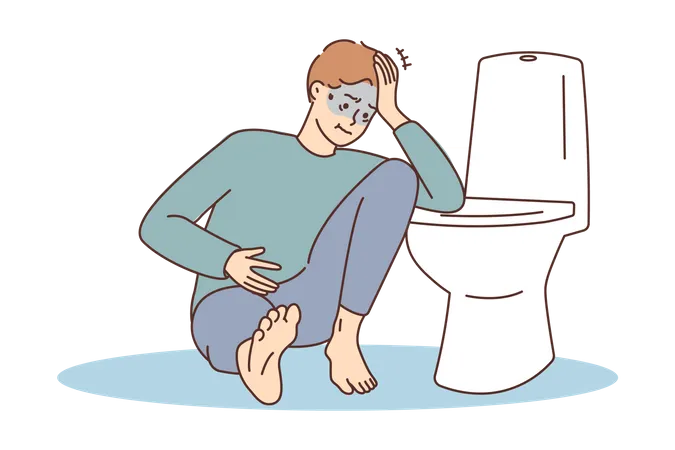 Sick man in toilet  Illustration