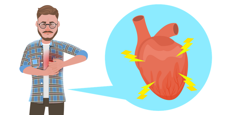 Sick Man With Chest Pain Illustration