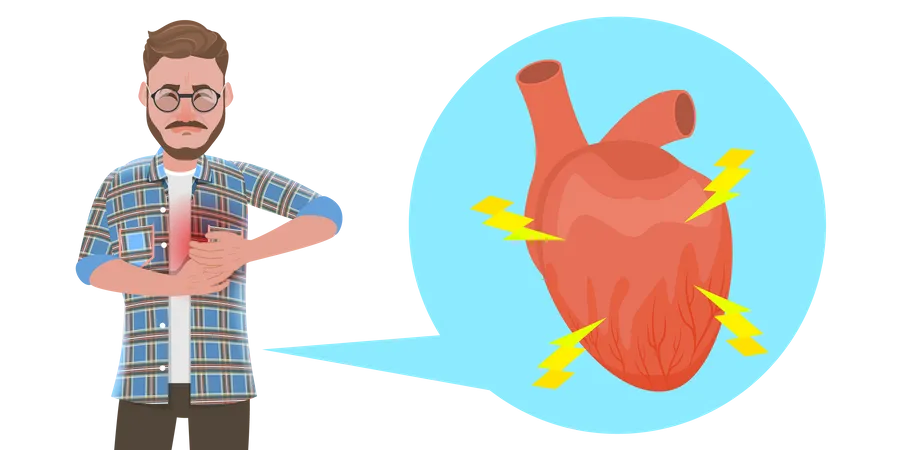 Sick Man With Chest Pain Illustration