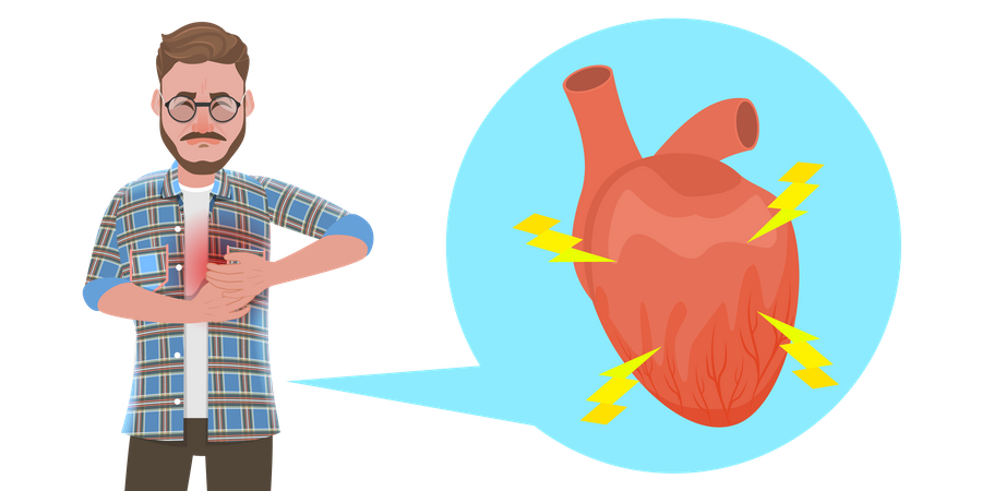 Sick Man With Chest Pain  Illustration