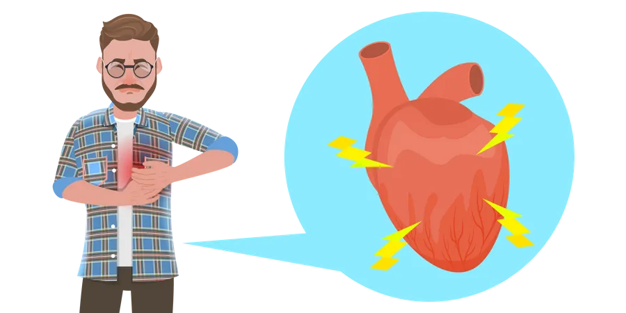 Sick Man With Chest Pain  Illustration