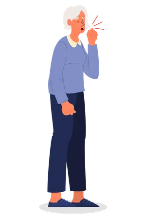 Sick old woman having dry cough  Illustration