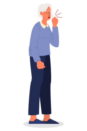 Sick old woman having dry cough  Illustration