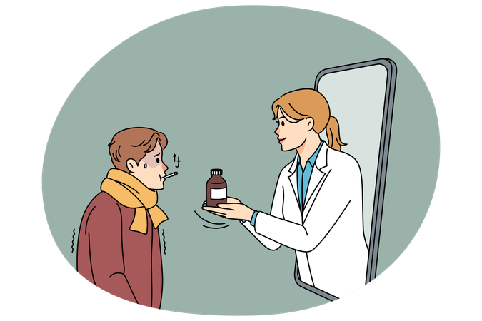 Sick patient have online consultation with doctor  Illustration