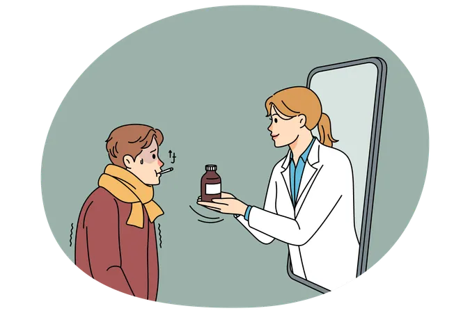 Sick patient have online consultation with doctor  Illustration