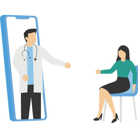 Woman Patient At Home Sitting On A Chair Consults With A Doctor Through A Laptop Online Medical Care Concepts Background Infographics Illustration Icons Of Medical Supplies Vector Illustration イラスト